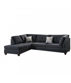 Polyfiber 3 Pieces Sectional Set With Ottoman In Black