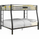 Horizontal Slatted Metal Full Over Queen Bunk Bed with 2 Ladders, Black