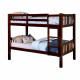 Slatted Twin Over Twin Bunk Bed with Attached Ladder, Espresso Brown