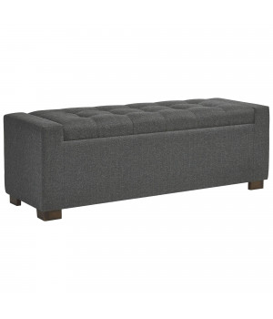 Fabric Tufted Seat Storage Bench with Block Feet, Dark Gray