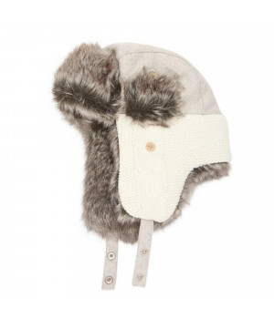 Urban Outfitters Wool & Faux Fur Knit Winter Trapper Aviator Hat - Grey / Cream