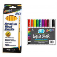 10pk Liquid Chalk Markers - Assorted Colors & 20pk #2 HB Yellow Pencils with Pink Eraser