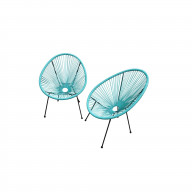 Luxury Living Furniture Egg Shaped Papasan Acapulco  Chair Set of 2 in Aquamarine for Indoor and Outdoor Patio or Poolside