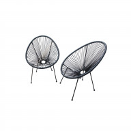 Luxury Living Furniture Egg Shaped Papasan Acapulco Chair Set of 2 in Black for Indoor and Outdoor Patio or Poolside