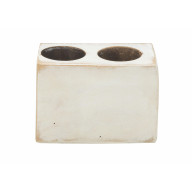 2 Hole Wooden Sugar Mold Candle Holder, White Distressed