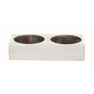 2 Hole Wooden Cheese Mold Candle Holder, White Distressed