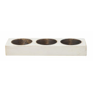 3 Hole Wooden Cheese Mold Candle Holder, White Distressed
