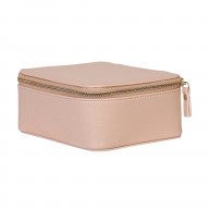 Mele & Co. Buff Beige Brown 7.25 x 6.5 x 3.5 Vegan Leather Travel Jewelry Case, Bento Box