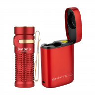 Olight Baton 3 Red Premium Edition- 1200 Lumen EDC Flashlight with Wireless Charging Case