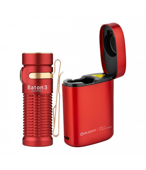 Olight Baton 3 Red Premium Edition- 1200 Lumen EDC Flashlight with Wireless Charging Case