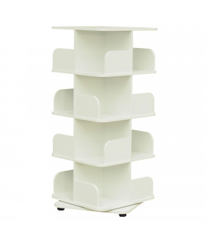 Hartwick 4 Tier Revolving Bookcase Tower Display Unit with 16 Shelves, White Wood, Contemporary