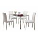 Pilaster Designs - 5 PC Set Rectangle Dining Table With Glass top, Metal Base & 4 White Parson Chairs With Chrome Legs