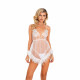 LI450 - 2pc Bridal Corset Chemise with Ostrich Feather Trim & Panty - Small / White