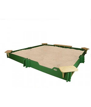 10' by 10' Sandbox - With Cover, 4-Corner Seats, 1-Bench Seat, Ground Barrier, 32 Stakes