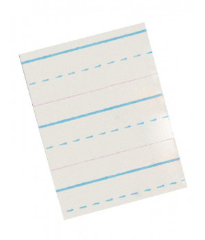 School Smart Standard Red & Blue Ruled Newsprint Paper for Grade 3, 11 x 8-1/2 in, 1/2 in, 1/4 in Broken Line, 1/4 in Skip Line, White, Pack of 500