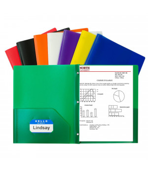 C-Line Poly Portfolio Folder with Prongs, 2-Pocket, Assorted Colors, Set of 36