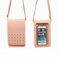 RHINESTONES CELL PHONE TOUCH SCREEN CROSSBODY BAG PURSE WITH CREDIT CARD SLOTS(HG119-3-03) (PINK)