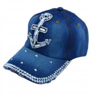 Anchor Nautical Bling Bling Denim Jean Adjustable Baseball CAPS Sun Summer Hats Cowboy Hats Trucker Hats(HT013)