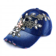 Women & Girls Rhinestone Flower Bling Bling Denim Jean Adjustable Baseball Hip HOP CAPS Sun Summer Hats Cowboy Hats Trucker Hats(HT028)