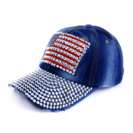 American USA Flag Bling Bling Unisex Denim Jean Adjustable Baseball Hip HOP CAPS Sun Summer Hats Cowboy Hats Trucker Hats(HT036)