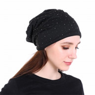MEMORIES Slouchy Fall Winter Beanie HAT with All Over Studs & Fleece Inside for Women Men(HT147-3-01) Black