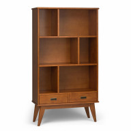 Draper Mid Century Solid Hardwood Wide Bookcase and Storage Unit in Teak Brown
