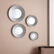 Silver Sphere Wall Mirror 4Pc Set- Hammered Silver