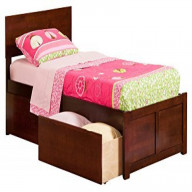 Orlando Twin Platform Bed with Flat Panel Foot Board and 2 Urban Bed Drawers in Walnut