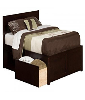 Orlando Queen Platform Bed with Flat Panel Foot Board and 2 Urban Bed Drawers in Espresso