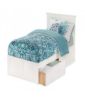 Nantucket Twin XL Platform Bed with Flat Panel Foot Board and 2 Urban Bed Drawers in White