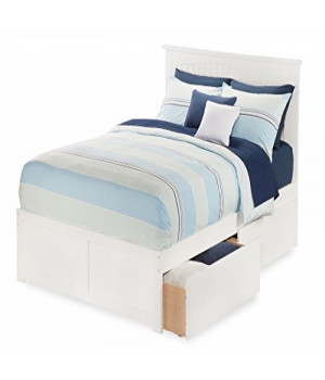 Nantucket Full Platform Bed with Flat Panel Foot Board and 2 Urban Bed Drawers in White