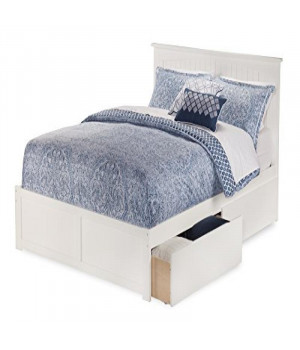 Nantucket Queen Platform Bed with Flat Panel Foot Board and 2 Urban Bed Drawers in White