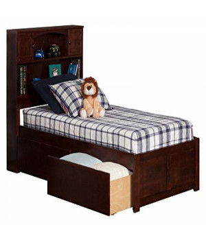 Newport Twin XL Platform Bed with Flat Panel Foot Board and 2 Urban Bed Drawers in Walnut
