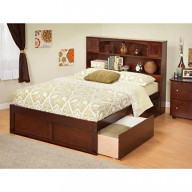 Newport Twin Platform Bed with Flat Panel Foot Board and 2 Urban Bed Drawers in Walnut