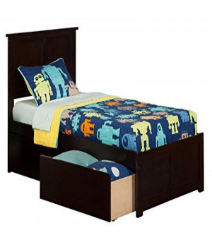 Madison Twin XL Platform Bed with Flat Panel Foot Board and 2 Urban Bed Drawers in Espresso