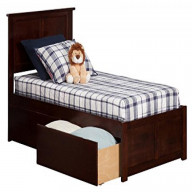 Madison Twin XL Platform Bed with Flat Panel Foot Board and 2 Urban Bed Drawers in Walnut