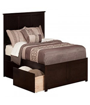 Madison Queen Platform Bed with Flat Panel Foot Board and 2 Urban Bed Drawers in Espresso