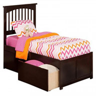 Mission Twin Platform Bed with Flat Panel Foot Board and 2 Urban Bed Drawers in Espresso