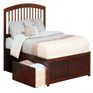 Richmond Queen Platform Bed with Flat Panel Foot Board and 2 Urban Bed Drawers in Walnut