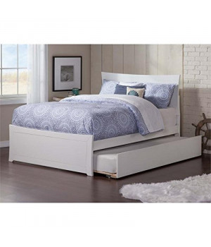 Metro Full Platform Bed with Matching Foot Board with Twin Size Urban Trundle Bed in White