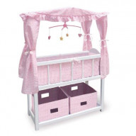 Canopy Doll Crib w/Shelf, Two Baskets, Mobile