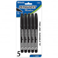 BAZIC Black Fine Tip Permanent Markers w/ Pocket Clip (5/Pack)