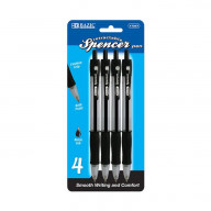 BAZIC Spencer Black Retractable Pen w/ Cushion Grip (4/Pack)