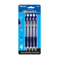 BAZIC Spencer Blue Retractable Pen w/ Cushion Grip (4/Pack)