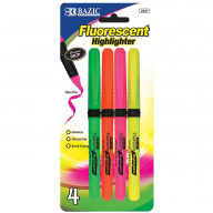 BAZIC Pen Style Fluorescent Highlighters w/ Cushion Grip (4/Pack)