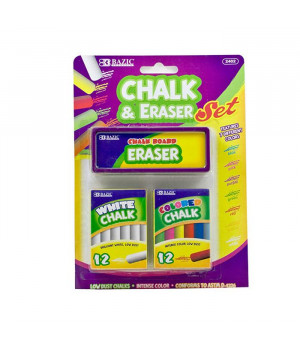 BAZIC 12 Color & 12 White Chalk w/ Eraser Set