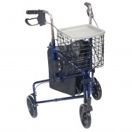 3 Wheel Walker Rollator with Basket Tray and Pouch, Flame Blue