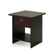Furinno 10004EX/BR End Table/ Night Stand Storage Shelf with Bin Drawer, Espresso/Brown