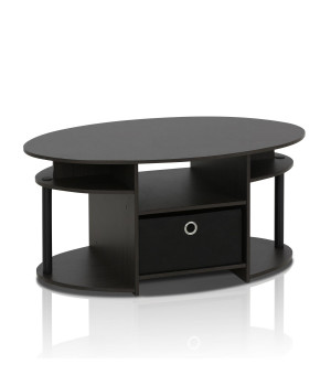 Furinno JAYA Simple Design Oval Coffee Table with Bin, Walnut, 15079WNBK