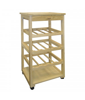 Portable Wine Rack with Drawer and Wheels, Oak Wood